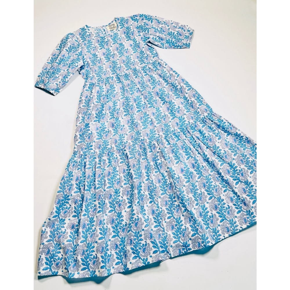 ZS BLOCKPRINTS Women's Floral Print Maxi Dress Size S Blue White - Picture 6 of 17